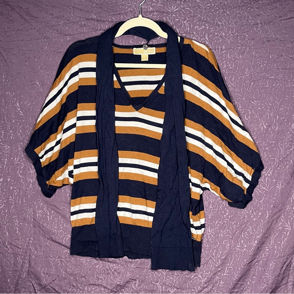 Vintage Michael Kors Sweater & Scarf Set - Navy Stripe - Cotton Blend - Medium